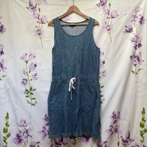 Tommy Hilfiger Athluxe Blue Striped Sleeveless Tie Waist Dress